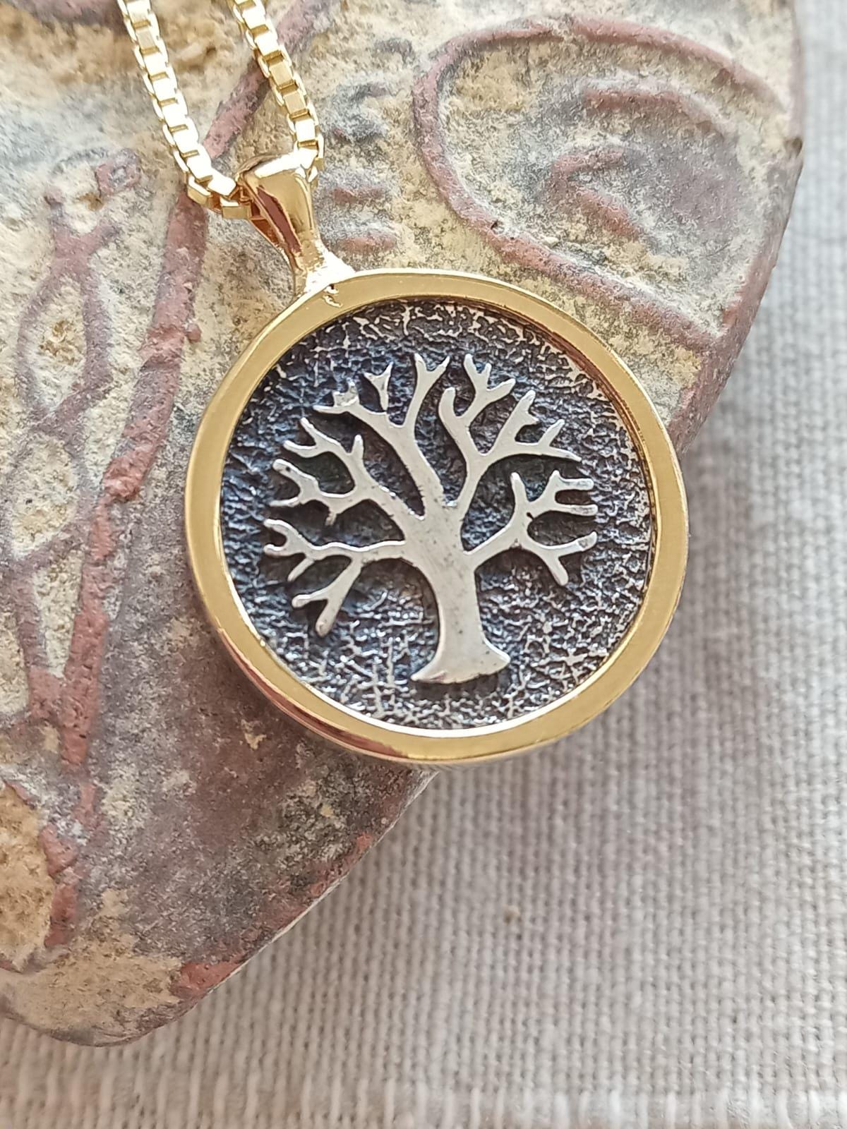 925 Sterling Silver Tree of life pendant with Gold frame