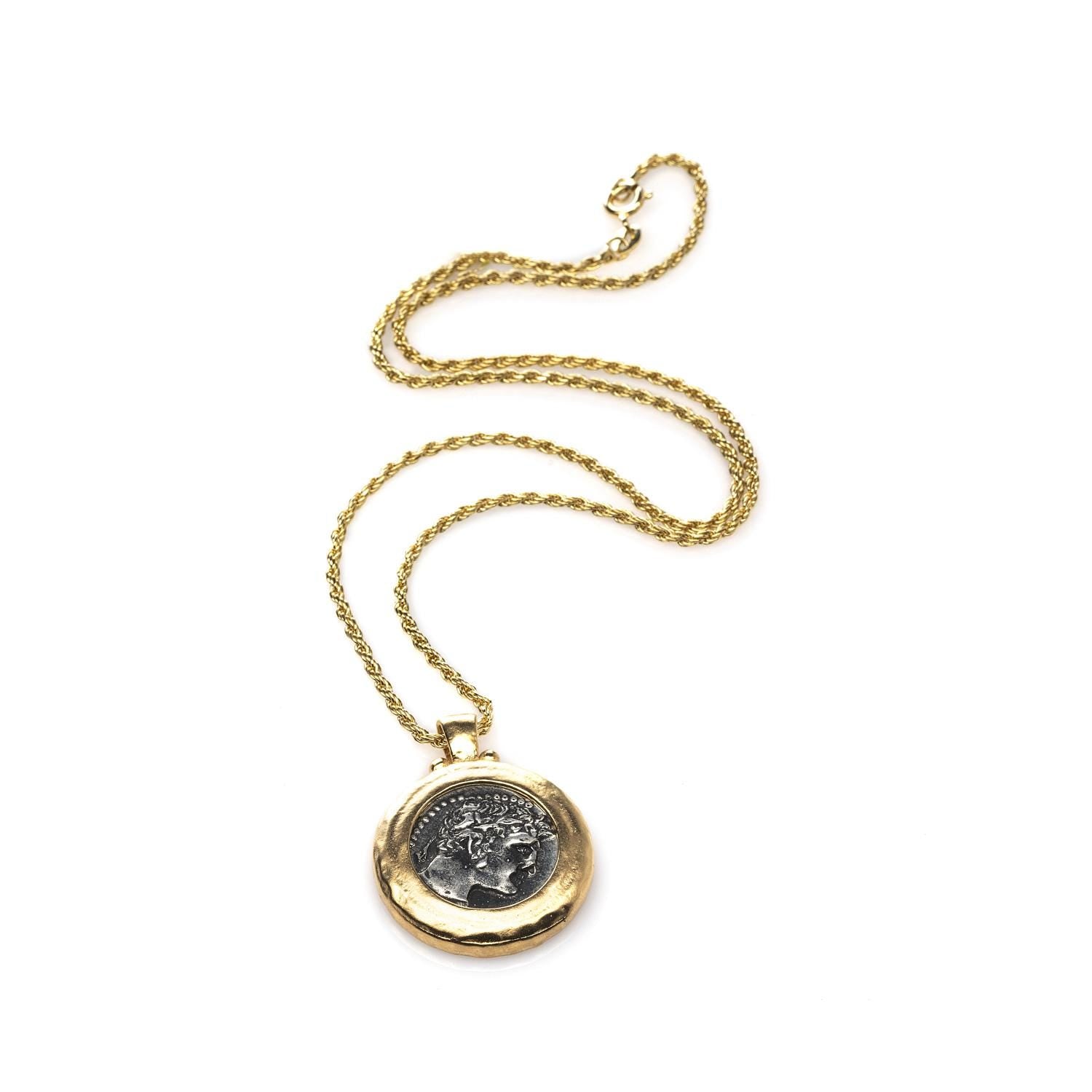 Beautiful two tone Gold frame with Sterling Silver ancient coin Tyrian Shekel