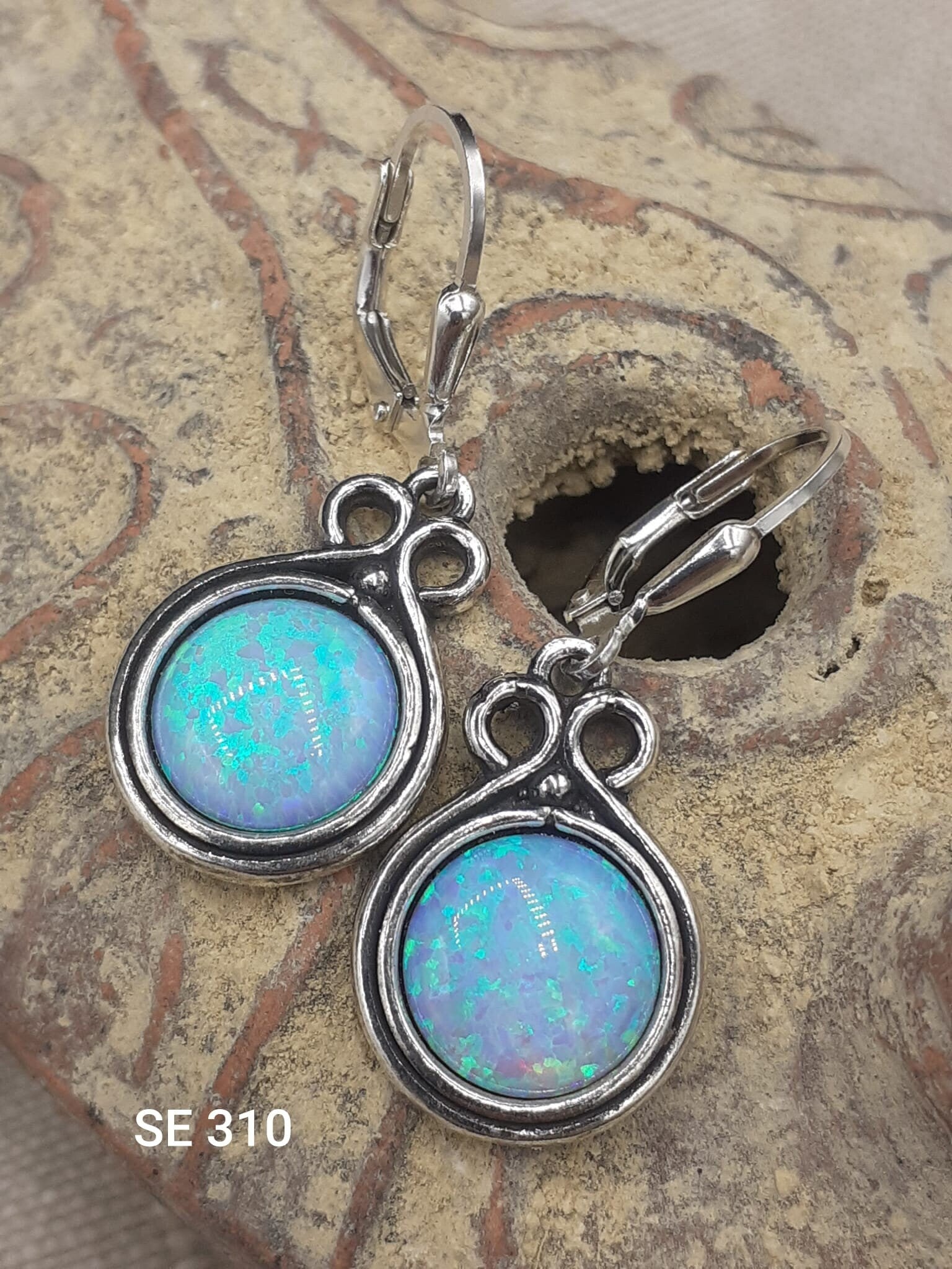 925 Sterling Silver Blue Opal earrings