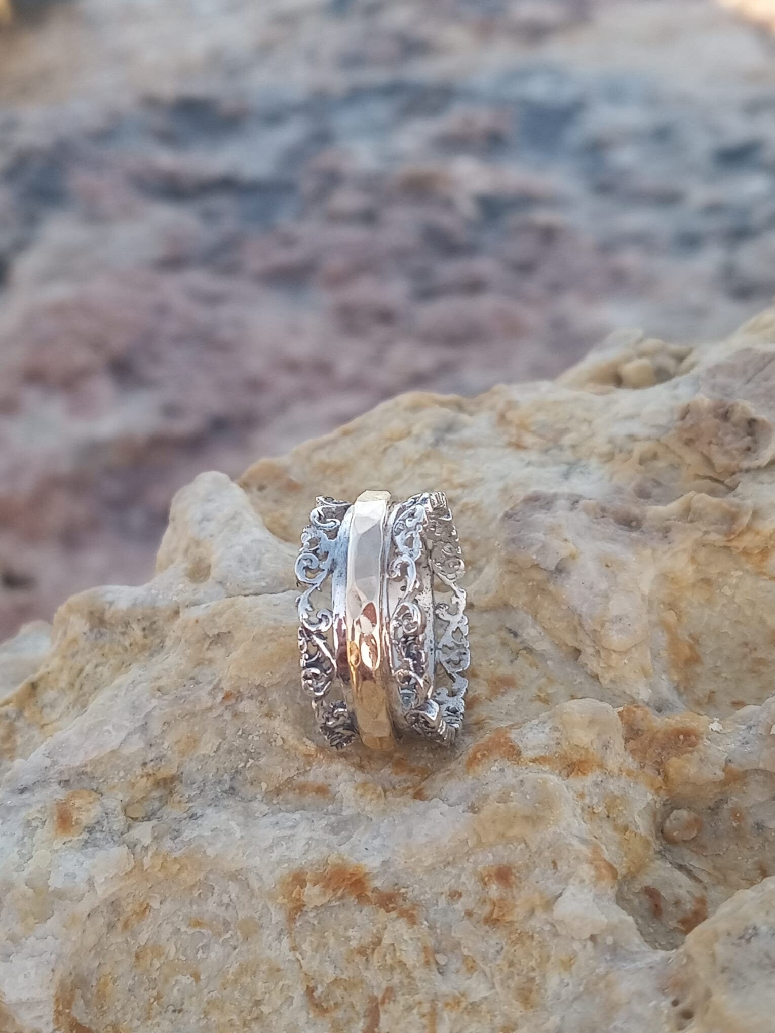 Gold & Silver hand made designer Spinner ring