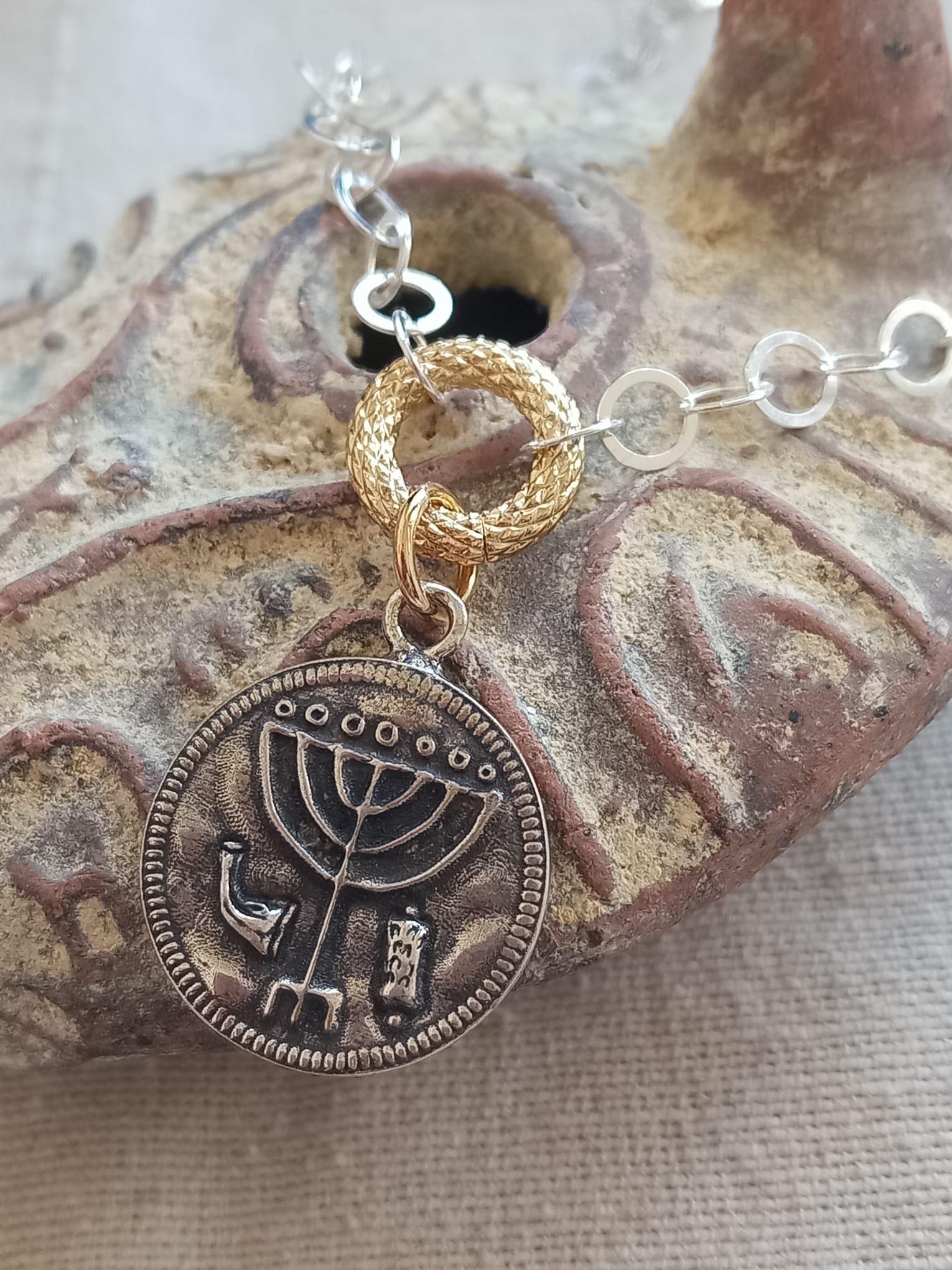 Hand made menorah coin Sterling silver pendant