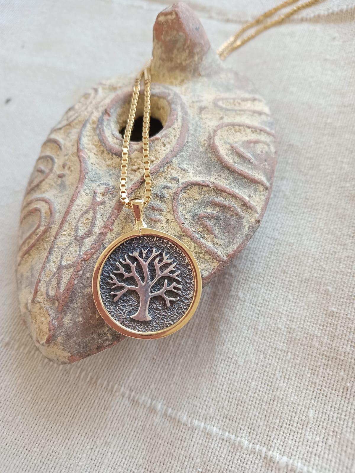 925 Sterling Silver Tree of life pendant with Gold frame
