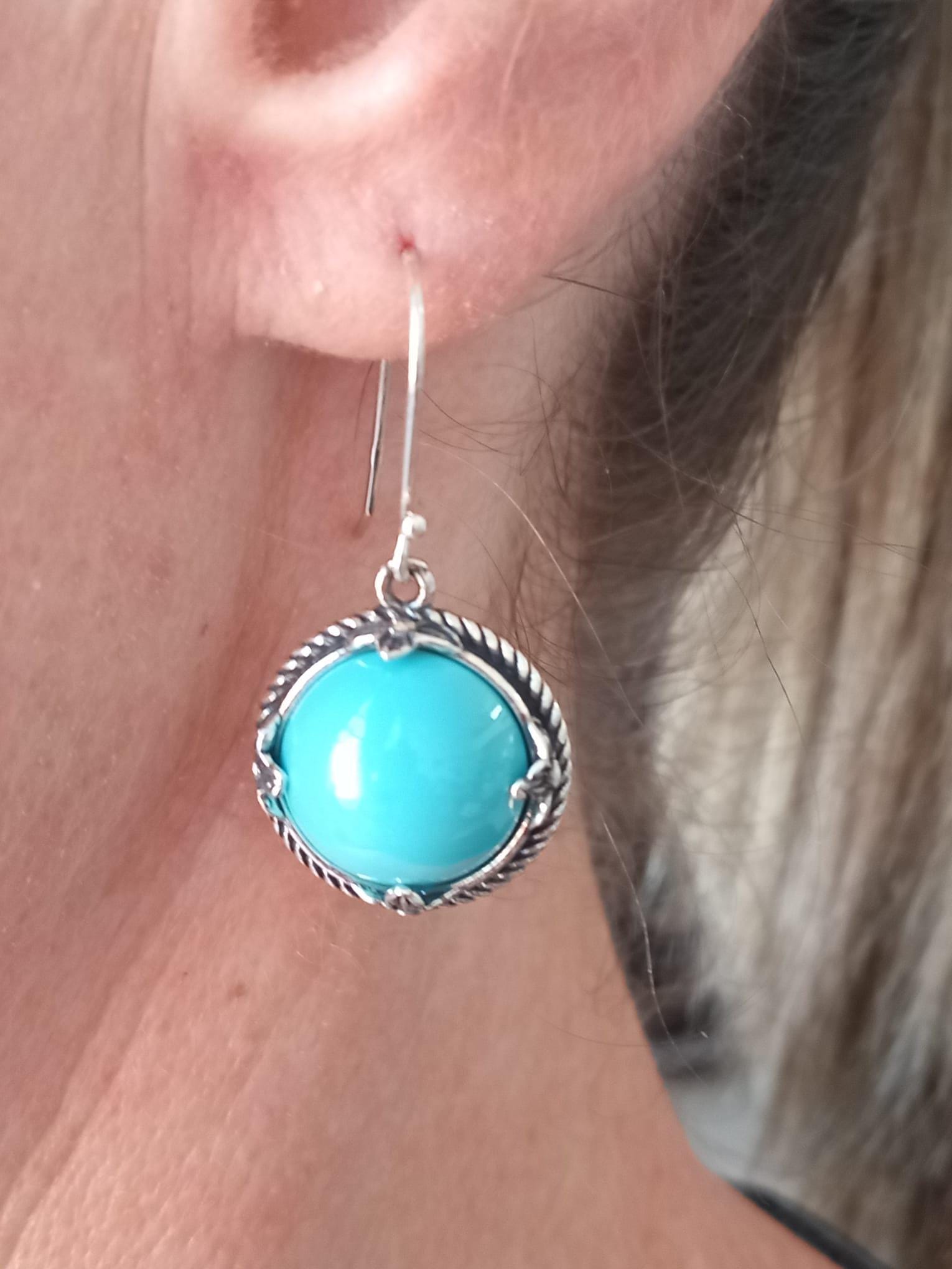 Impressive 925 Sterling silver designer turquoise earrings