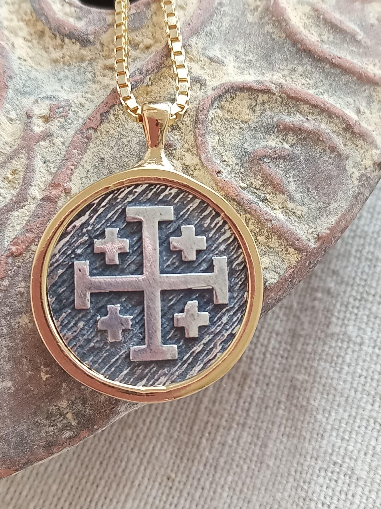 Sterling Silver two sided Cross pendant with Gold frame