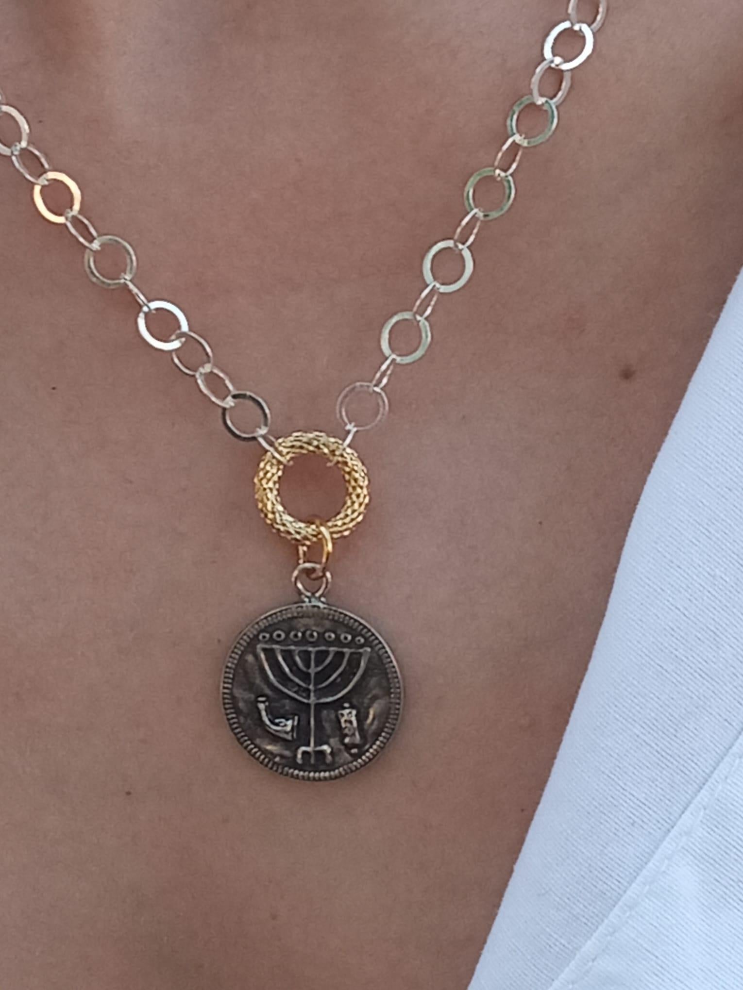 Hand made menorah coin Sterling silver pendant