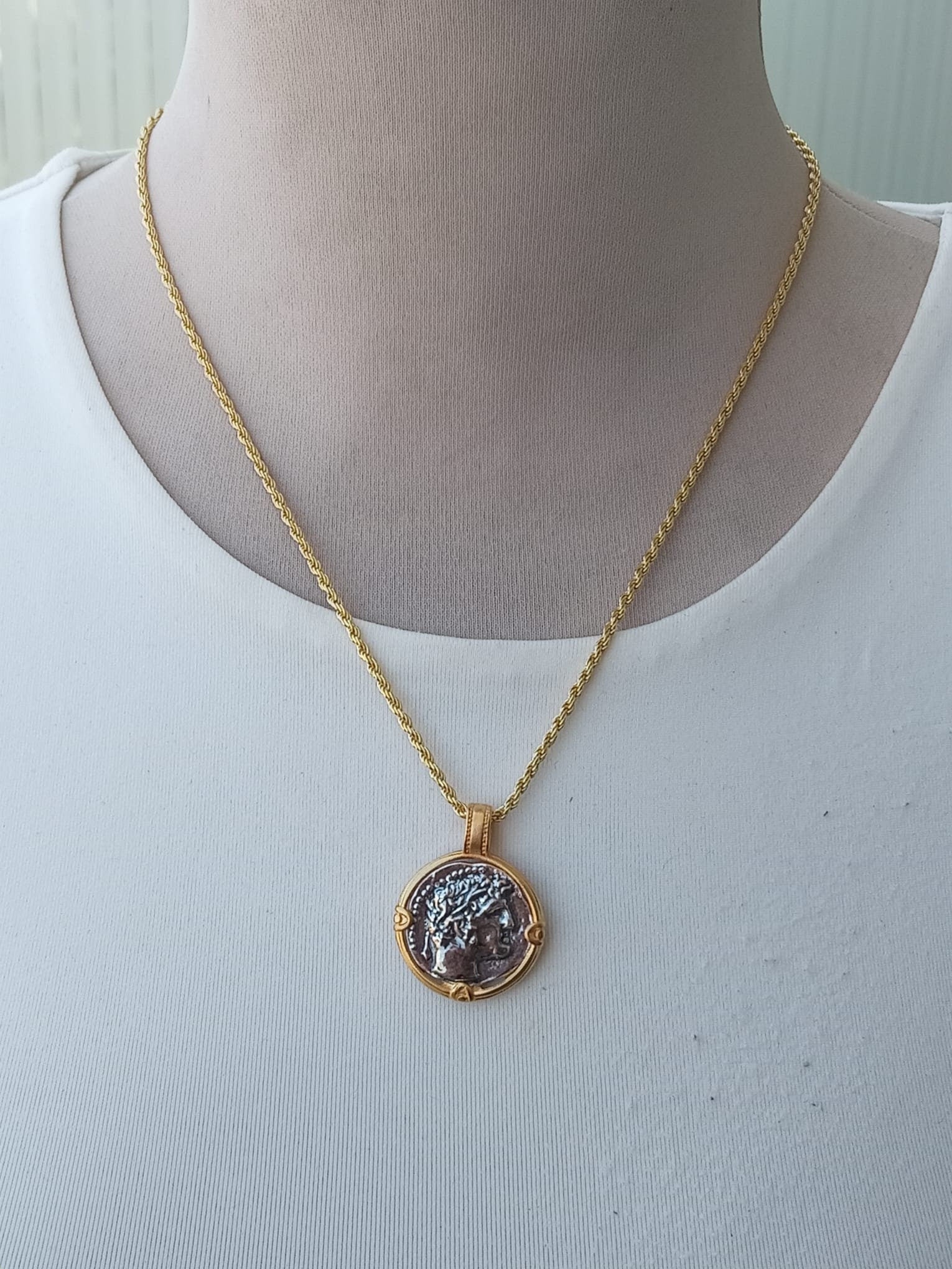 Shekel of Tyre ancient Roman Coin Sterling Silver with designer Gold frame