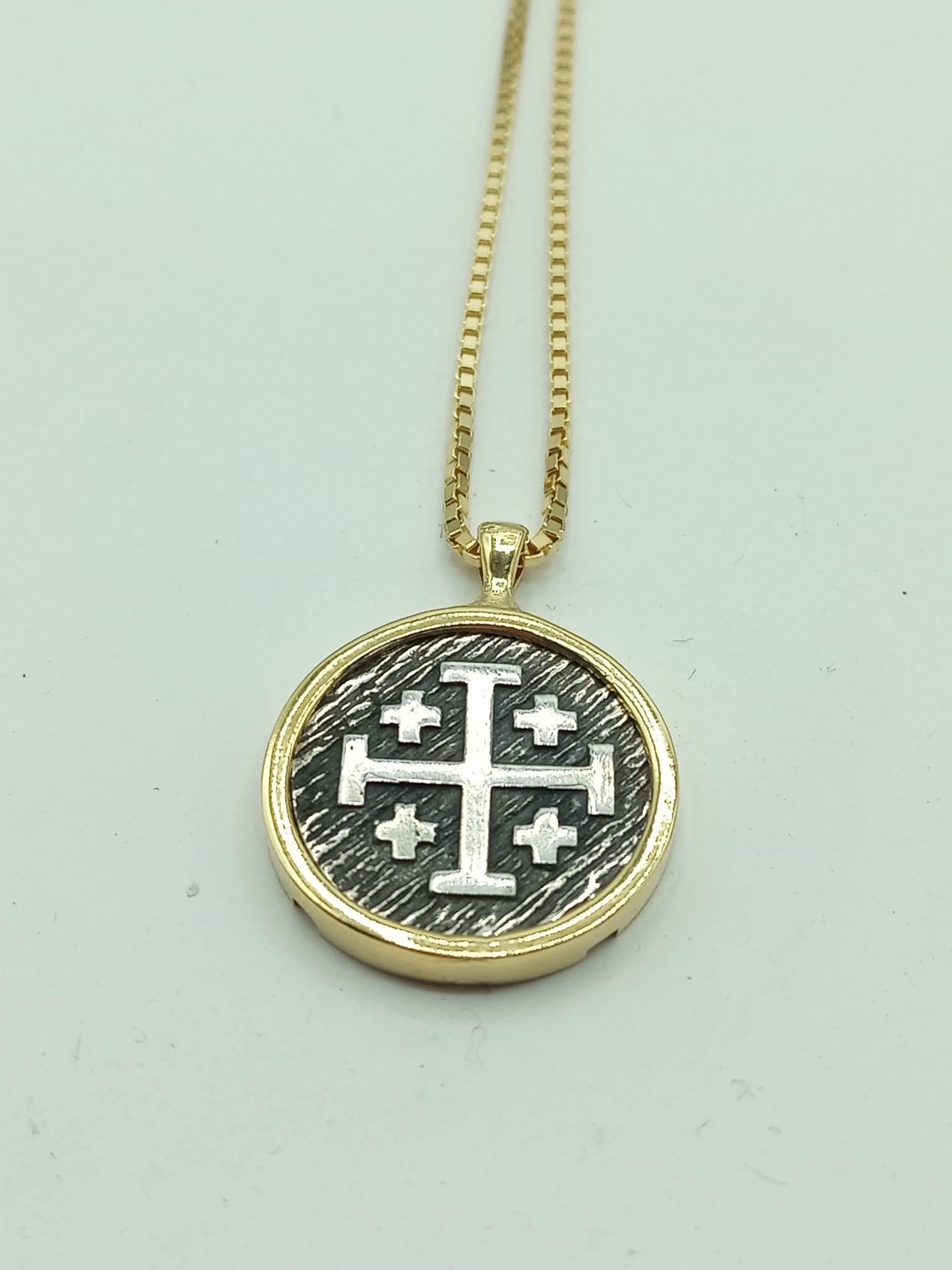 Sterling Silver two sided Cross pendant with Gold frame