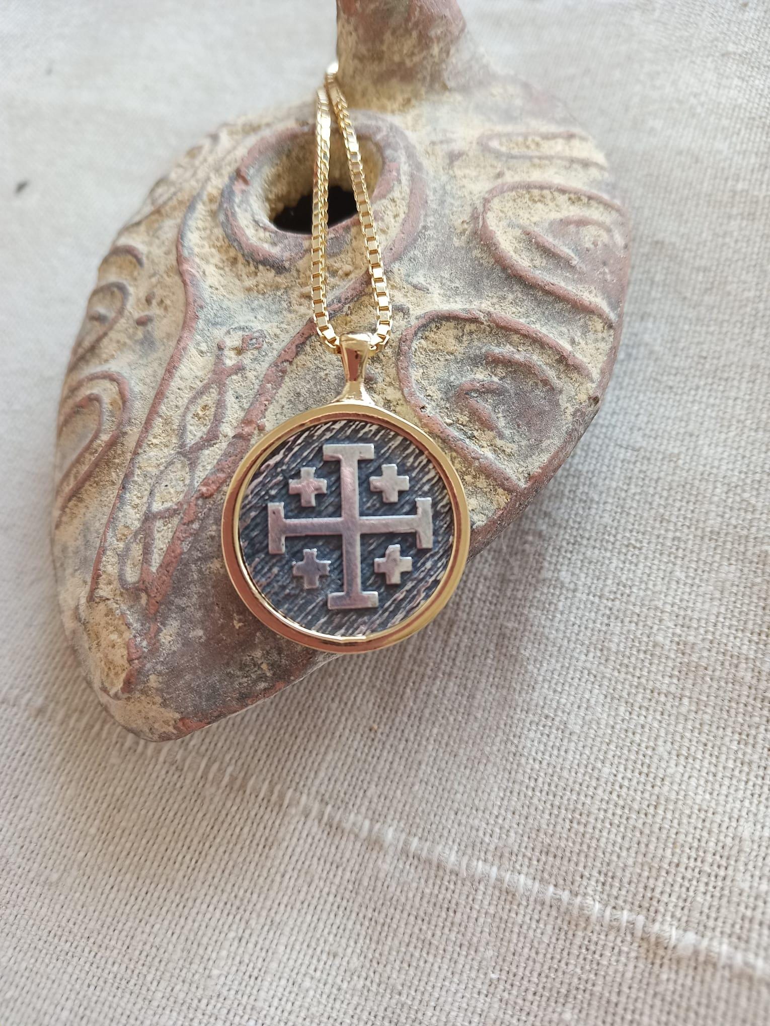 Sterling Silver two sided Cross pendant with Gold frame