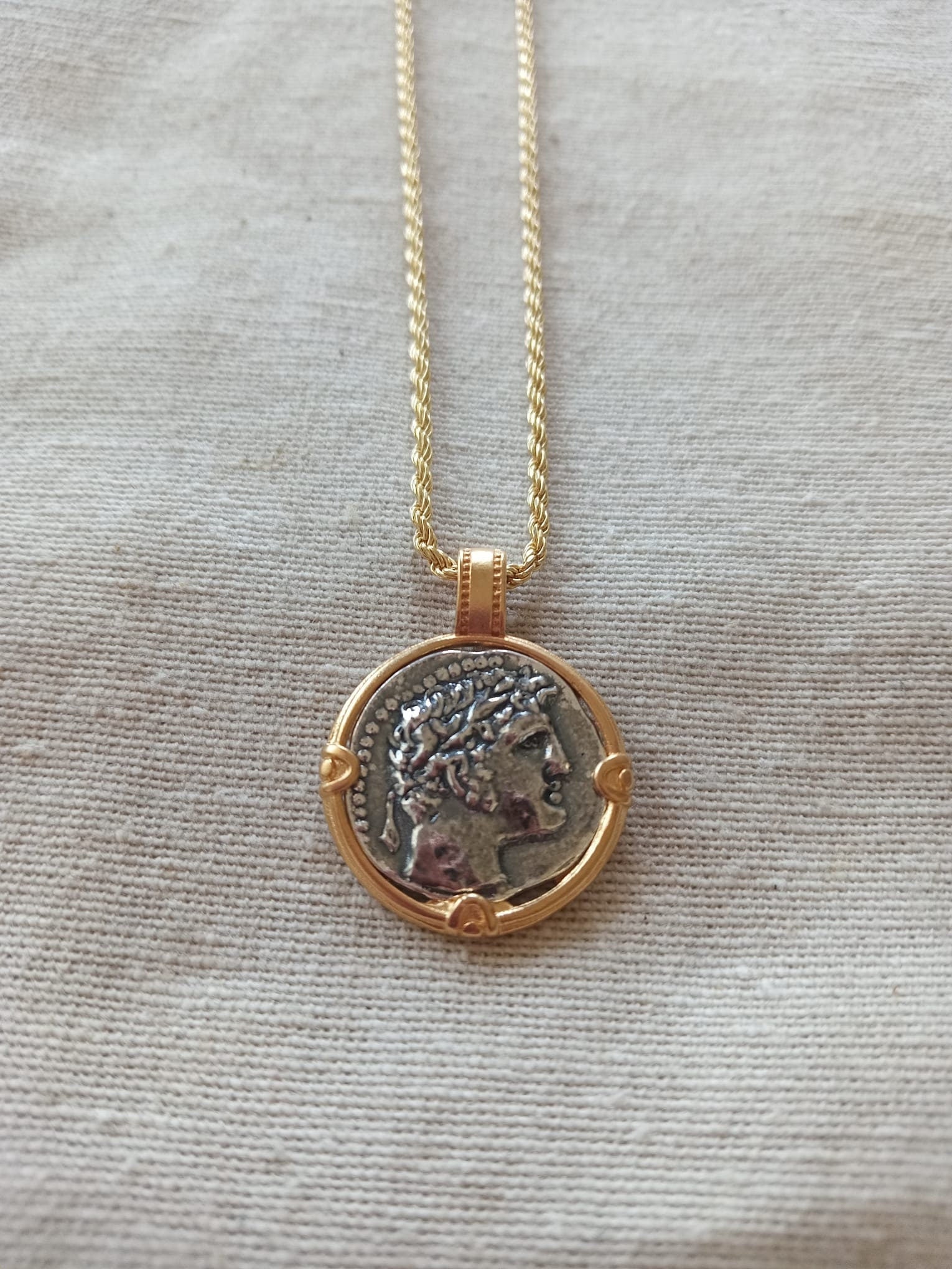 Shekel of Tyre ancient Roman Coin Sterling Silver with designer Gold frame