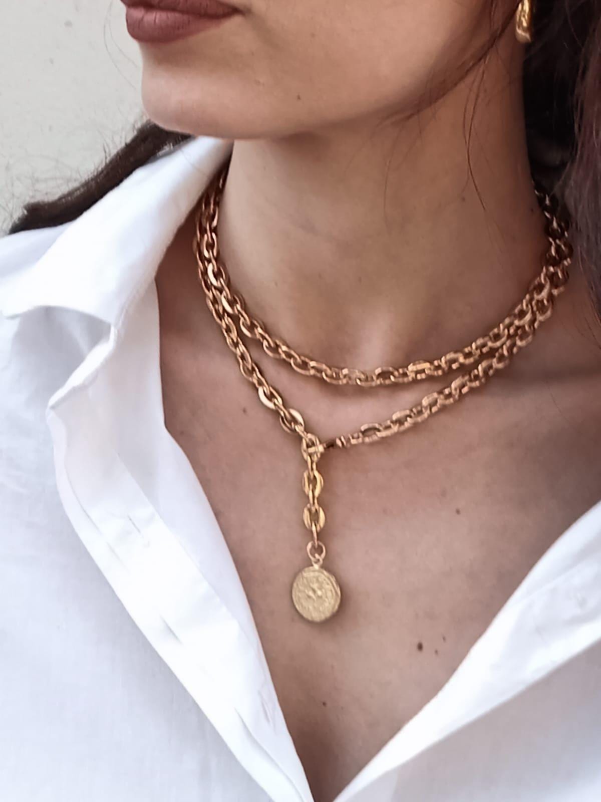 Adjustable Gold plated necklace with Great revolt ancient coin