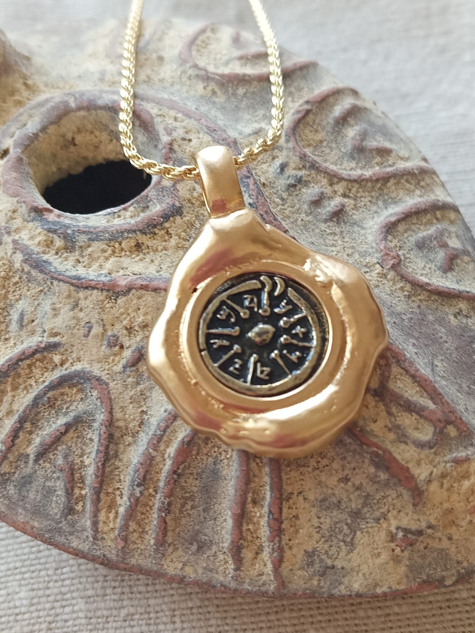 Widow's mite ancient coin set in A creative Dali style Gold frame