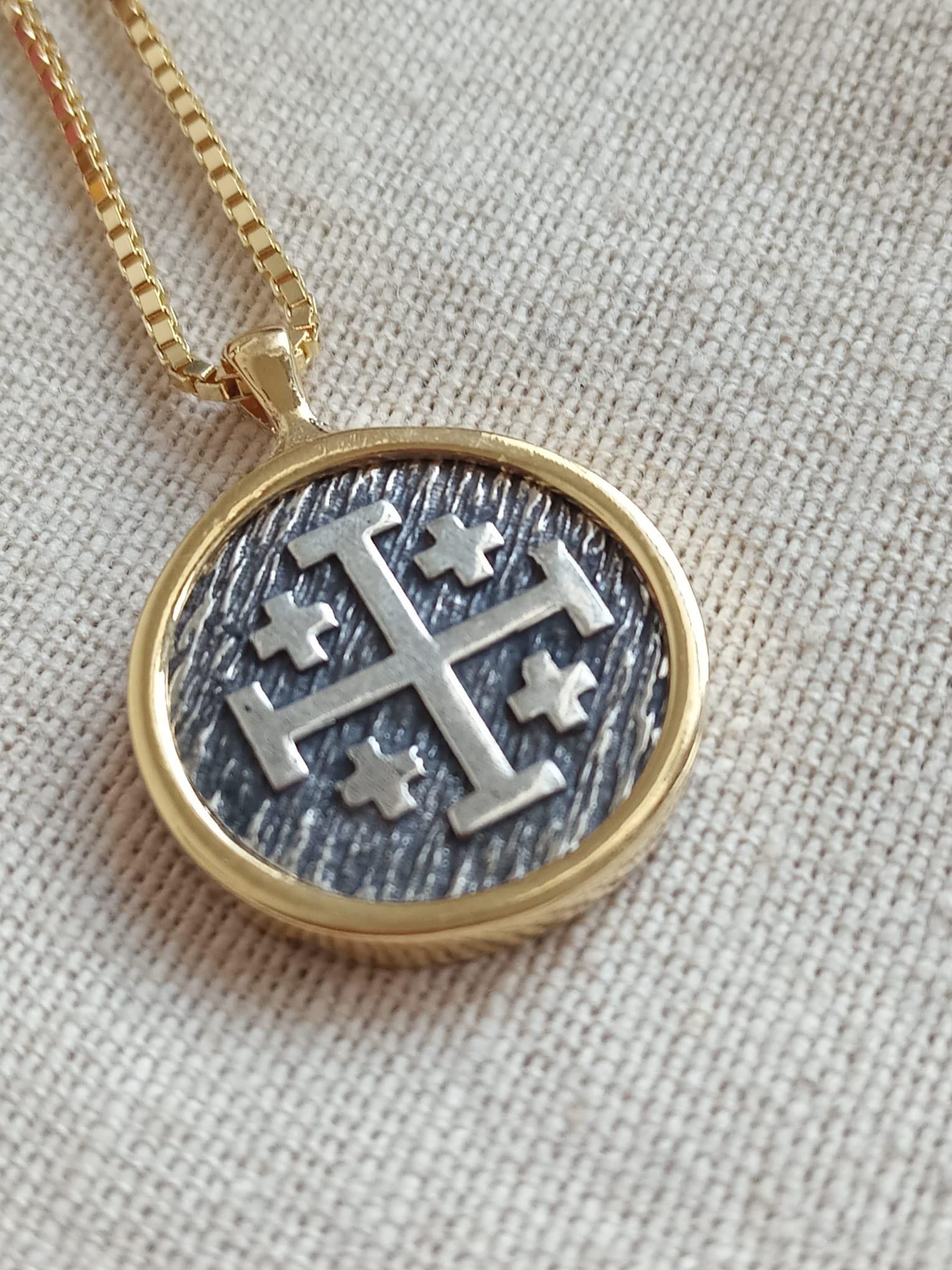 Sterling Silver two sided Cross pendant with Gold frame