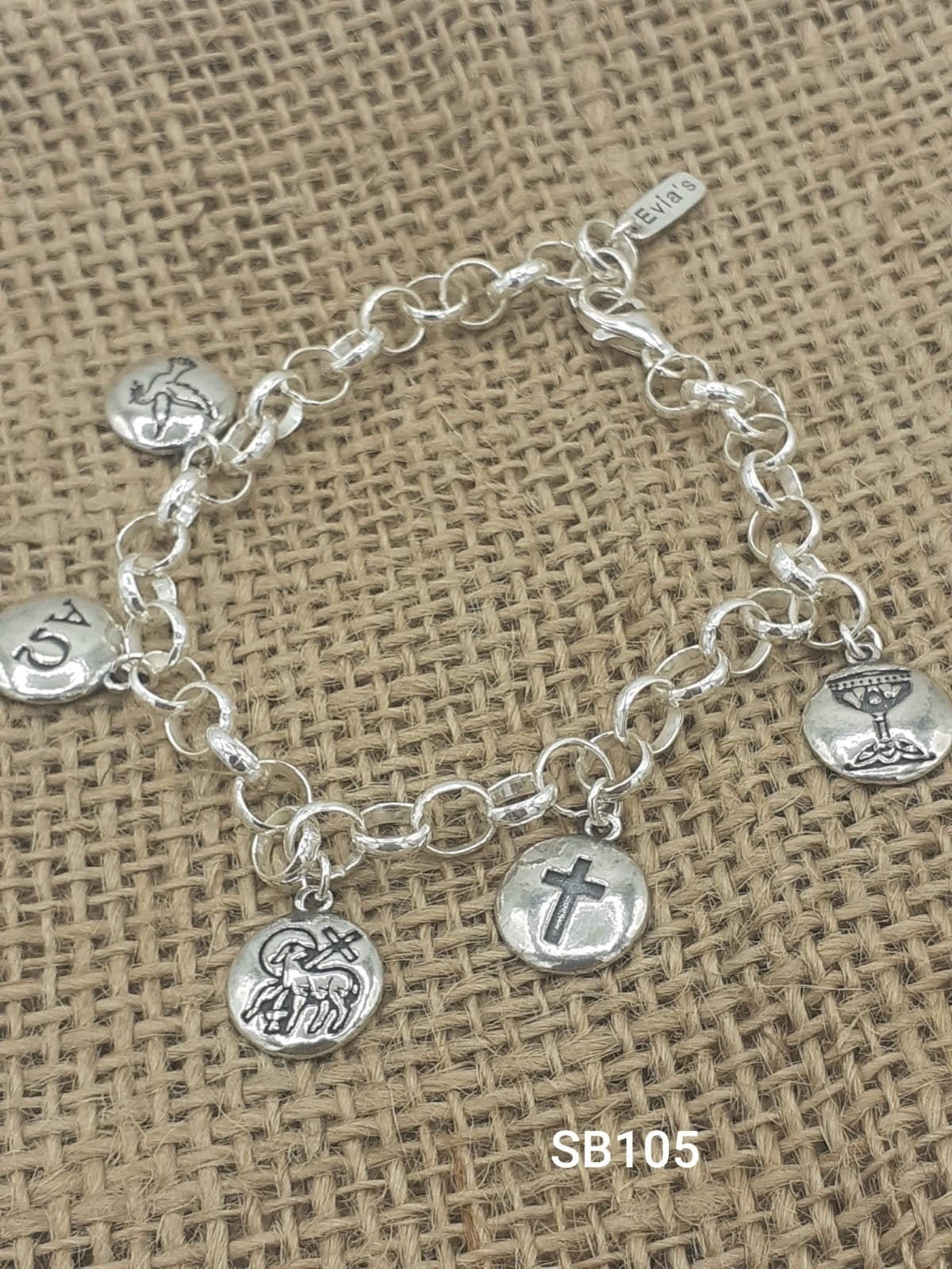 צמיד קסם מכסף סטרלינג 925 עם סמלים קדושים