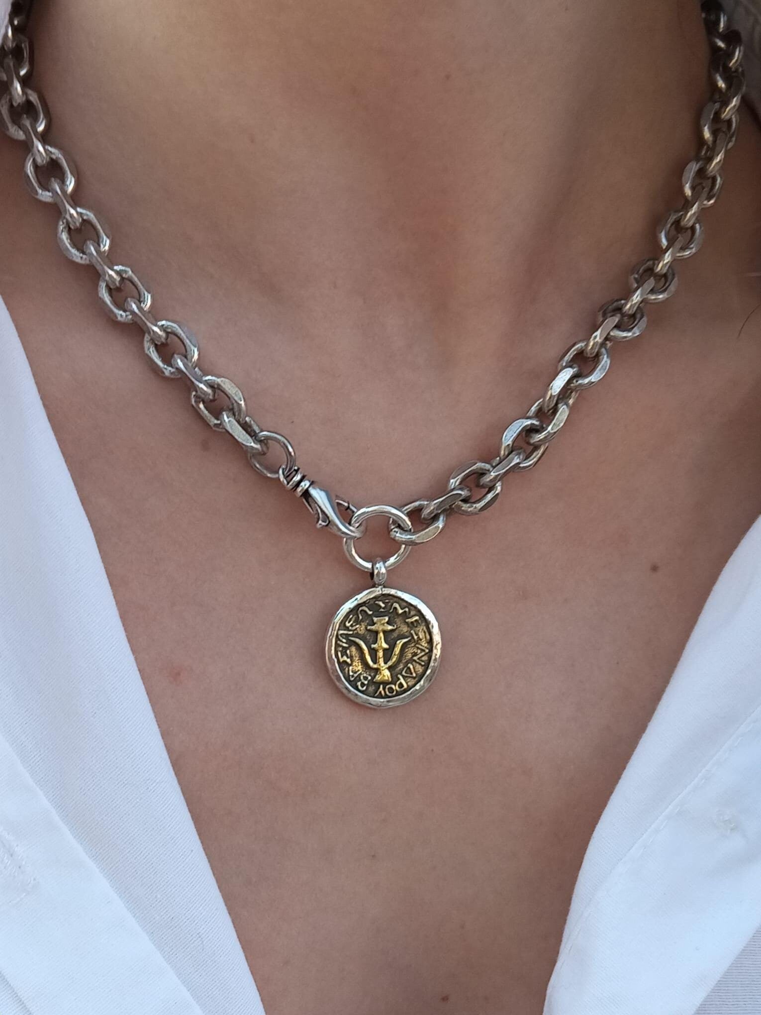 Chunky statement Widow's mite coin  Women's necklace