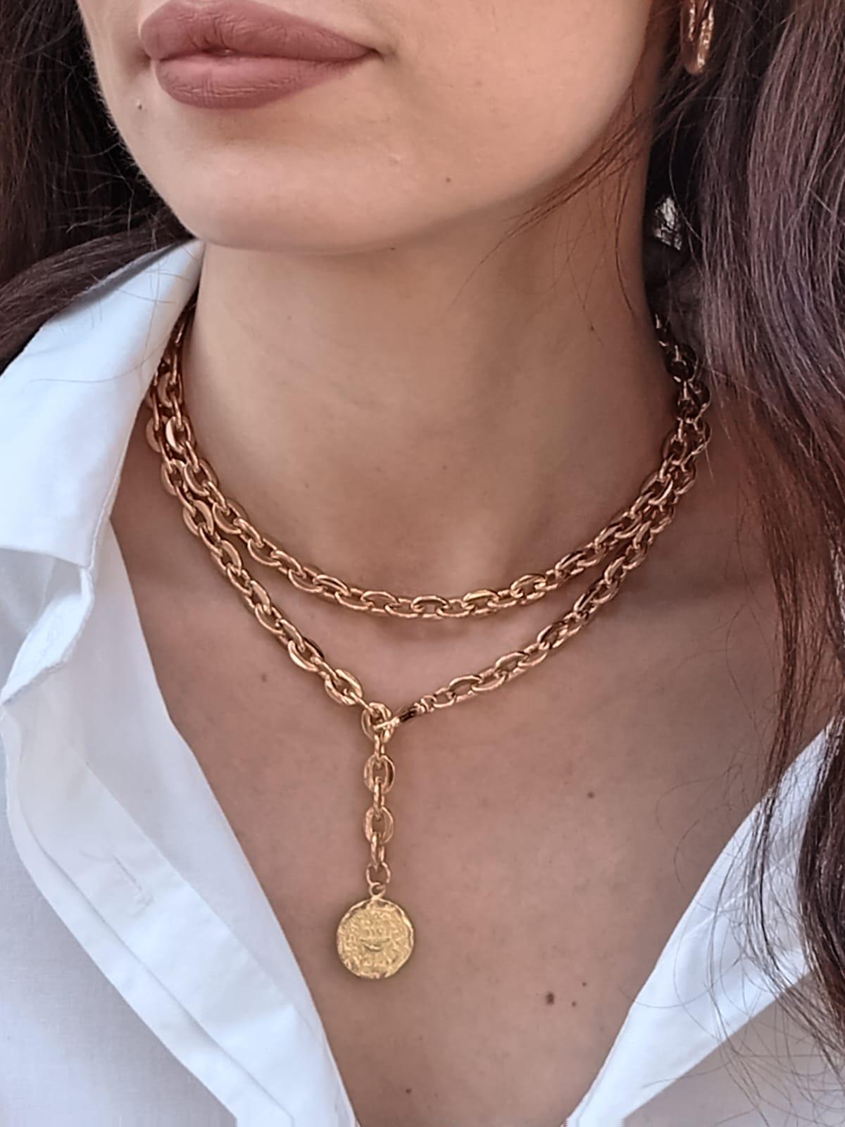 שרשרת מתכווננת מצופה זהב עם מטבע עתיק של המרד הגדול