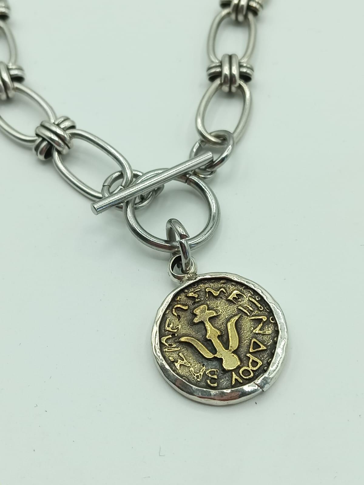 Chunky Widow's mite Ancient Biblical coin on Chain necklace with Toggle