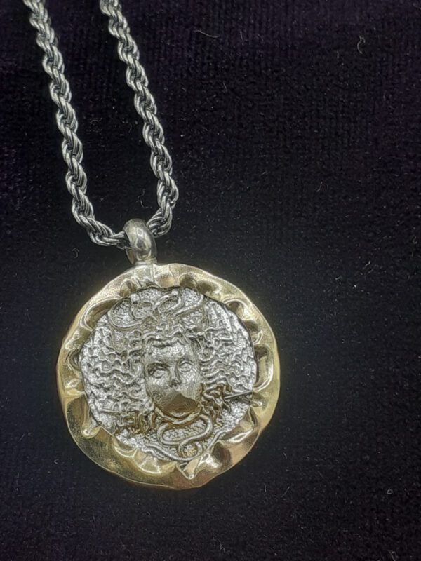 Amazing 925 Sterling Silver & 14 Karat Gold Medusa Pendant