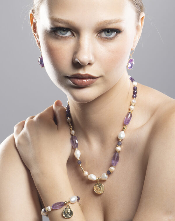 Gorgeous designer Jumbo pearl & Wild Amethyst necklace with Gold beads