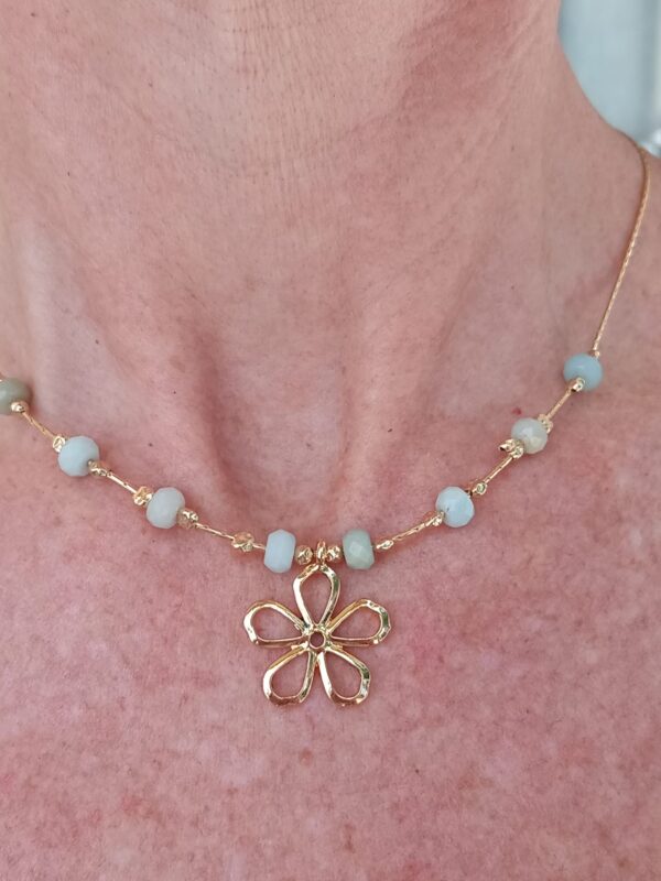 Two tone Gold & Silver Amazonite necklace with Gold flower pendant