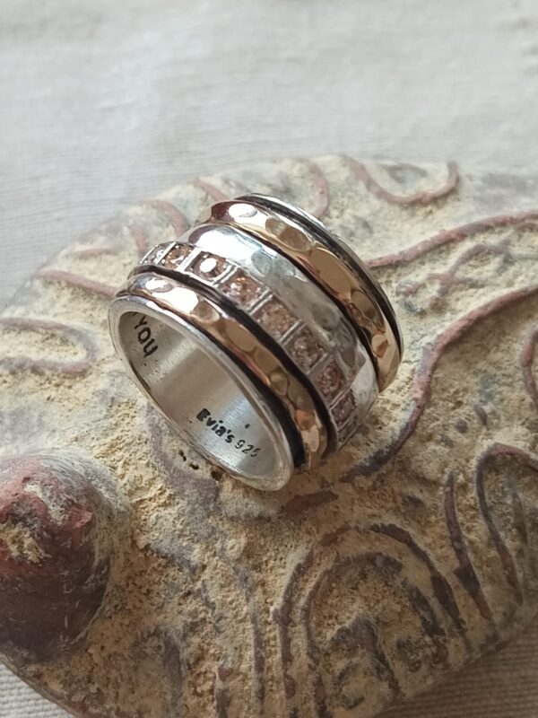 Impressive Hand made Sterling Silver & Gold Spinner ring with Champagne stones