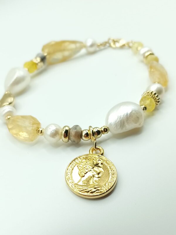 Gorgeous hand made wild faceted Citrine with Unique Jumbo pearls & dangling Gold coin