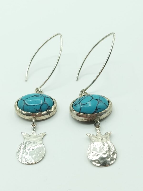 Hand made 925 sterling silver Oval Turquoise earrings with Pomegranate